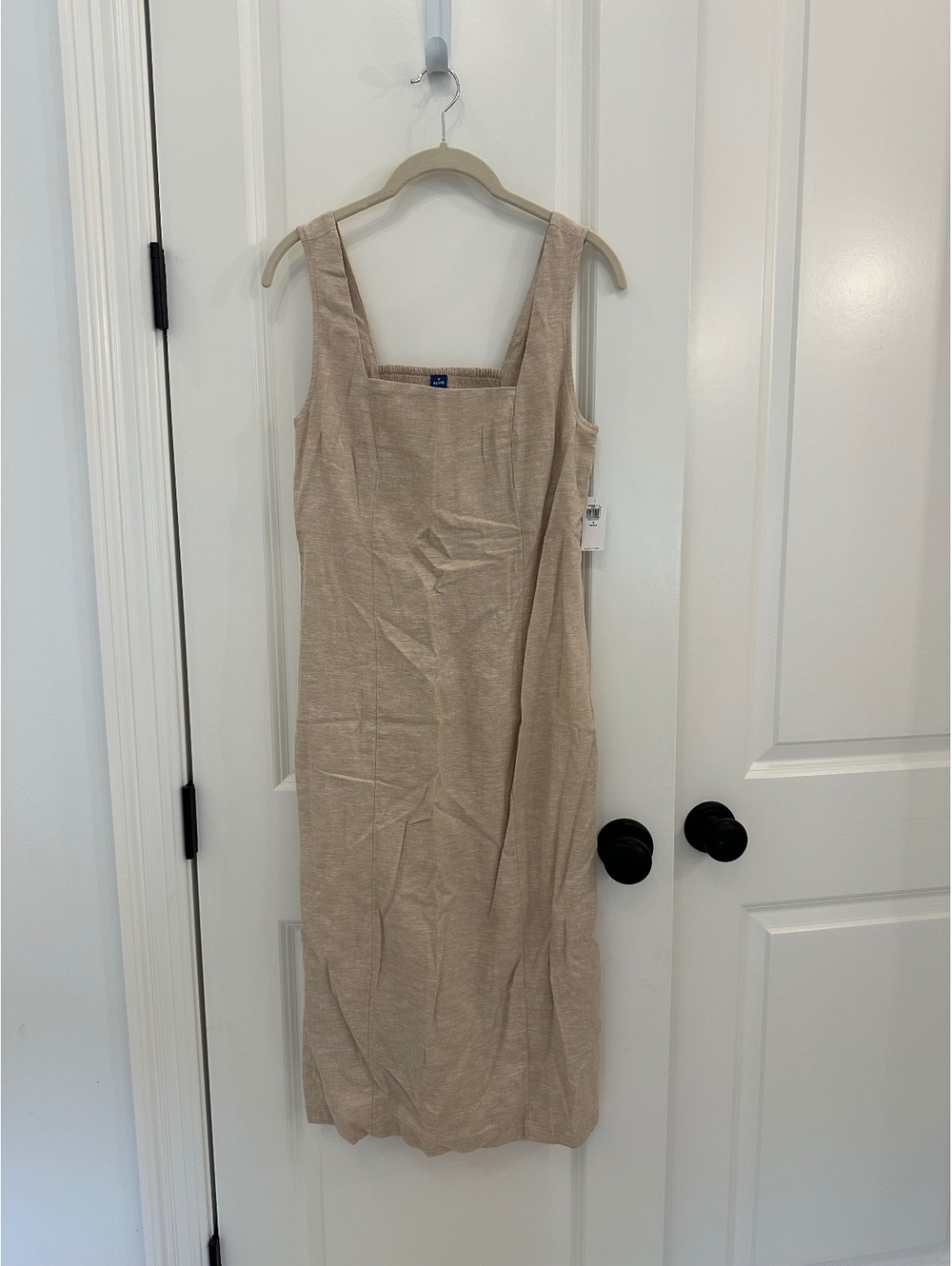 NWT Old Navy Petite Linen Blend Square Neck Midi Dress Flax Beige Sleeveless S